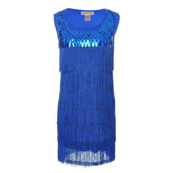 Sequin Fringed Sleeveless Solid color 1920s Flapper Party Dress
