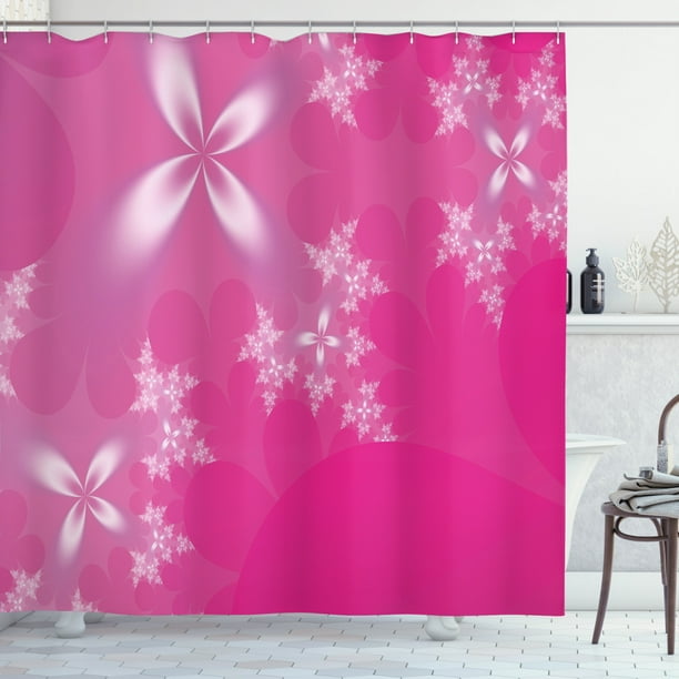 Hot Pink Shower Curtain, Vibrant Floral Arrangement on an Abstract Hot
