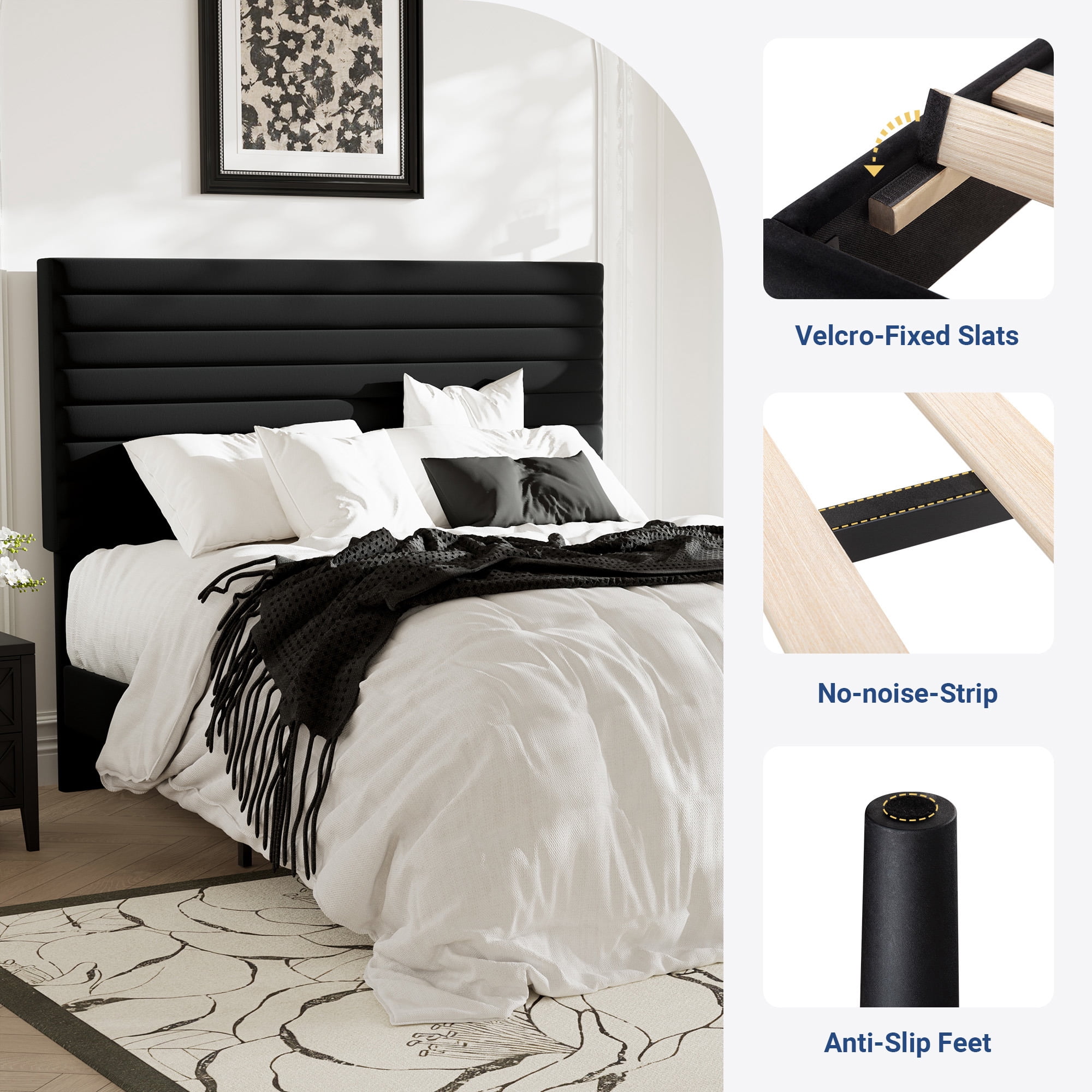 Allewie Queen Size Adjustable Headboard Bed Frame with 7.9'' Underbed Storage, No Box Spring Needed, Black