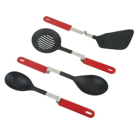 Set of 4 Convenient No Mess Cooking Utensils by Lori Greiner, Red (Lori Greiner Best Selling Products)