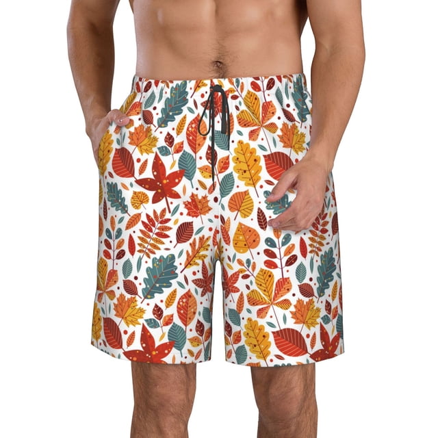 Balery Colorful Maple Leaves Traje de Baño Estilo Hawaiano para Hombre, Shorts de Secado Rápido con Bolsillos-Large