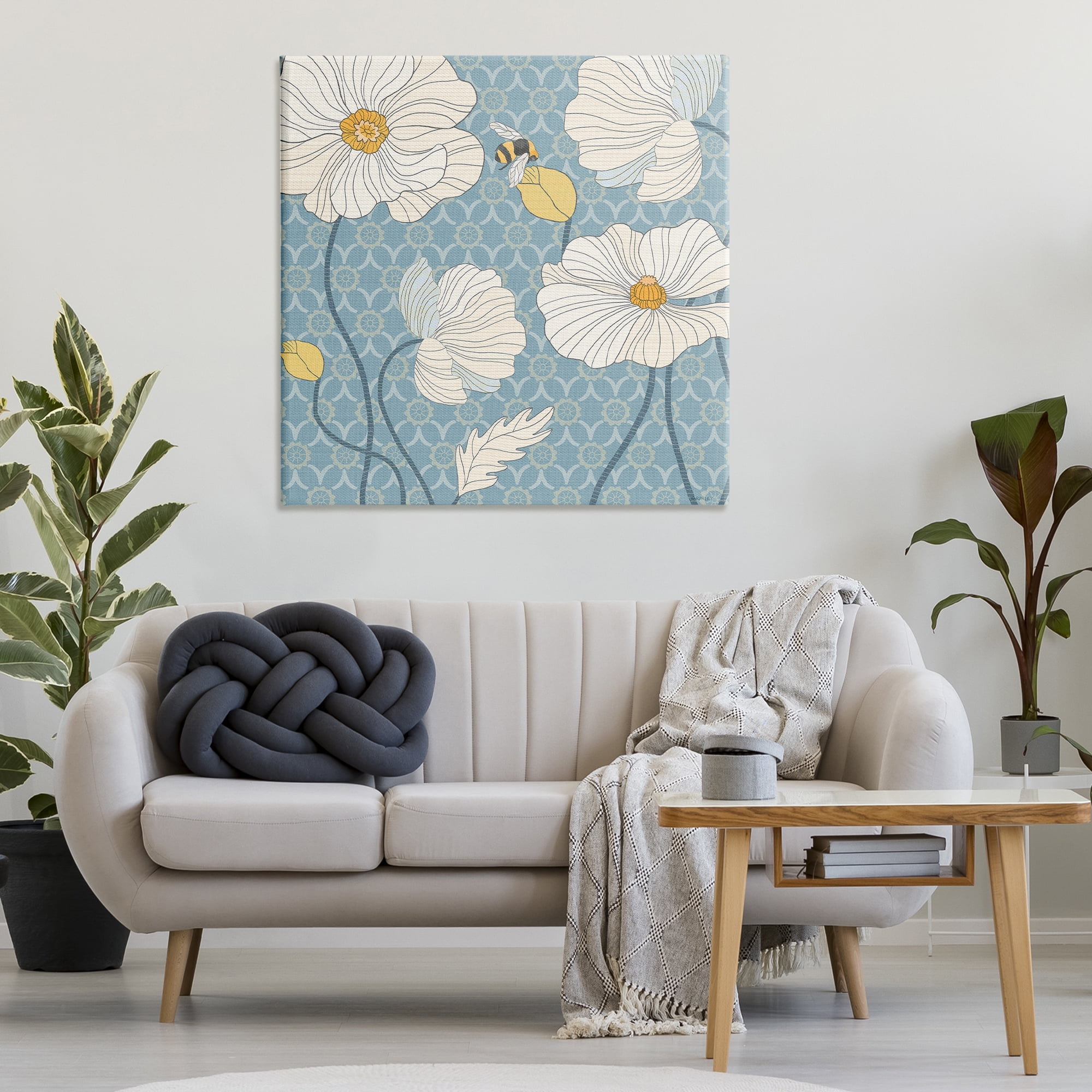 Stupell Industries Wild Poppies & Bee Botanical & Floral Painting Gallery Wrapped Canvas Art Print Wall Art, 36 x 36
