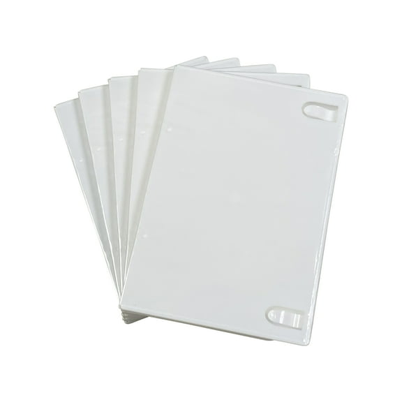 5 Pack Maxtek Standard 14mm White Single Disc CD & DVD Cases with Outer Clear Artwork Insert Sleeve. Compatible for Nintendo Wii Discs.