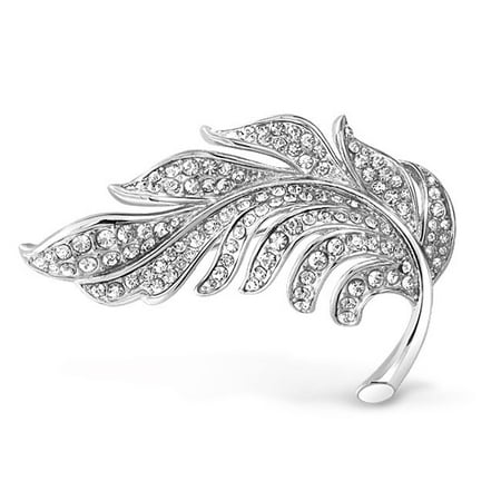 Fashion Statement Crystal Pave Nature Large Scarf Leaf Brooch Pin For Women For Mother Silver Plated Brass Fashion Statement Crystal Pave Nature Large Scarf Leaf Brooch Pin For Women For Mother Silver Plated Brass