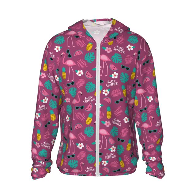 Fotbe Summer Flamingo Chaqueta con Protección Solar UPF 50+ para Hombre y Mujer, Camisa con Capucha y Bolsillos-X-Large