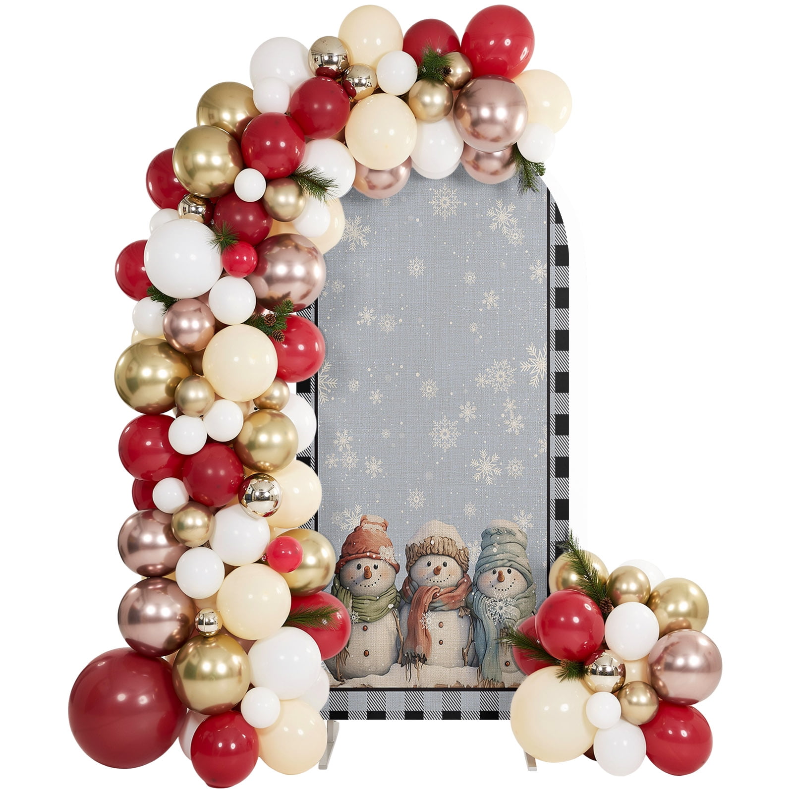 6.6ft Arch Backdrop Cover Christmas Cute Snowman with Scarf Arch Stand Cover Spandex Fitted Backdrop Covers Winter Snowflake on Blue Grid Wedding Birthday Bridal Shower Party Background Decoration