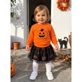 thumbnail image 5 of RUINIXCW Toddler Baby Girls Halloween Outfit Little Baby Girls Fall Clothes Cute Pumpkin Ghost Embroidery Long Sleeve Sweatshirt Top with Tulle Tutu Skirt Set, 5 of 8