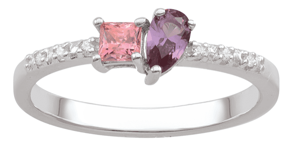 Personalized Square & Pear Birthstone Ring with Diamond Accents in 14k Gold by Jewlster