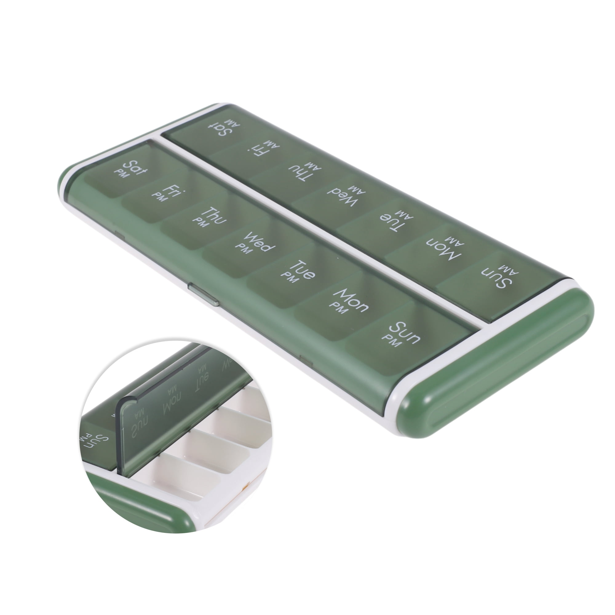 Unique Bargains Useful Durable 14 Grids Double Row Pill Case for Travel 1 Pc Green