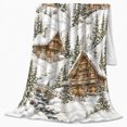 thumbnail image 2 of Snowy Mountain Chalet Winter Landscape Watercolor Ski Lift, Peaceful Mountain Lake Scene, Warm Flannel Blanket for Cabin and Lodge, Outdoor Lovers Camping Gift, Rustic Home Decor, 2 of 9