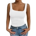 thumbnail image 2 of Womens Tank Tops Summer Square Neck Sleeveless Rib Knit Shirts Slim Fit Basic Tee Tops White XS, 2 of 6