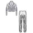 thumbnail image 2 of TTAO Unisex Boys Girls Hip Hop Jazz Dance Outfits Long Sleeve Shiny Jacket Outwear with Metallic Pants Streetwear Silver 14, 2 of 5