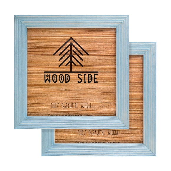 Rustic Wooden Square Picture Frames 8x8 in | 20x20 cm - Set of 2-100% Natural Eco Distressed Wood with Real Glass for Wall Mounting and Tabletop Photo Frame - Blue Turquoise