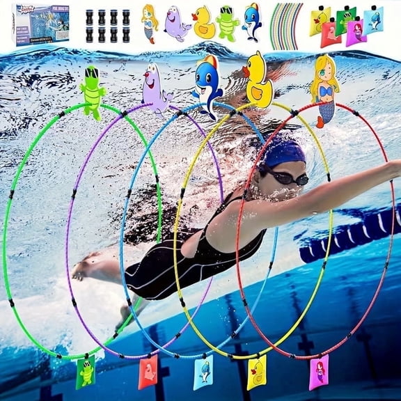 Natonhi 90 pcs Diving Toys  Pool Toys Water Swim Thru Rings with Buoys and Sandbags Underwater Training Program Swimming Pool Games Water Sports Gifts