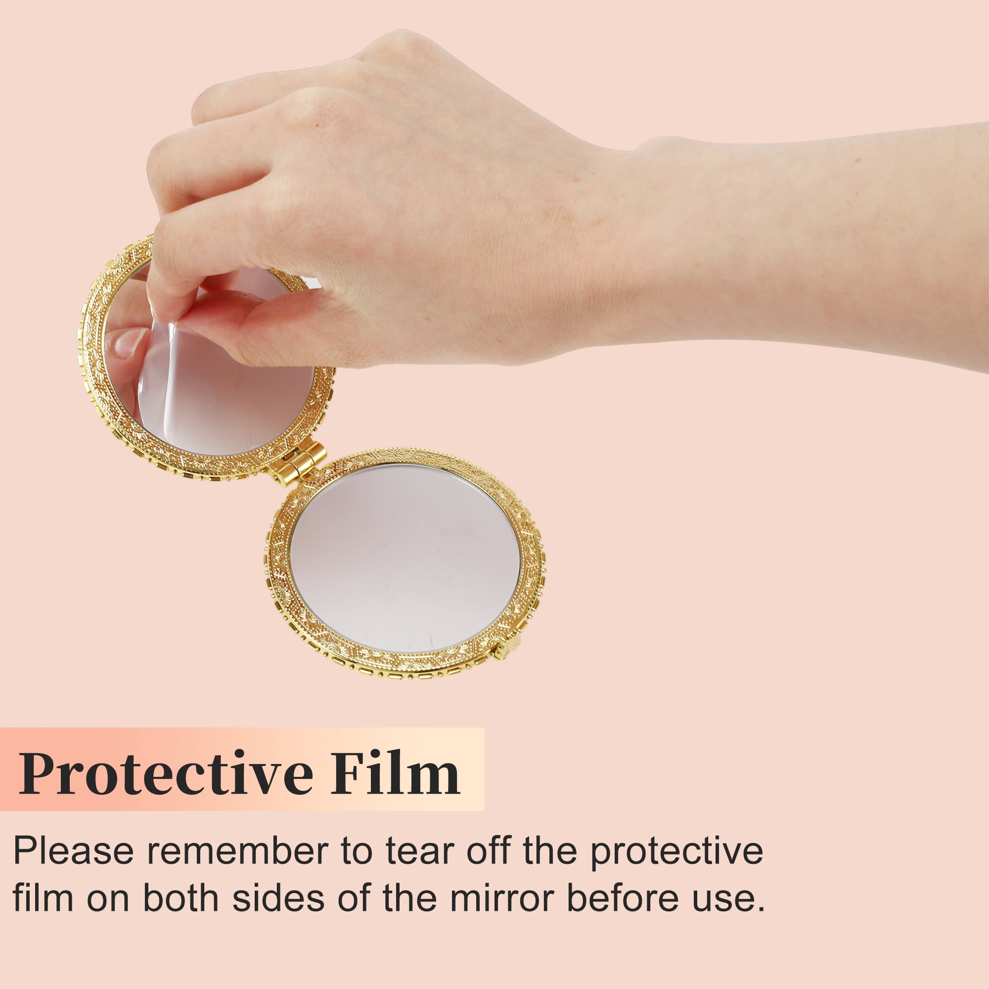 Unique Bargains Round Mini Floral Mirror for Women Purses Pocket Blue