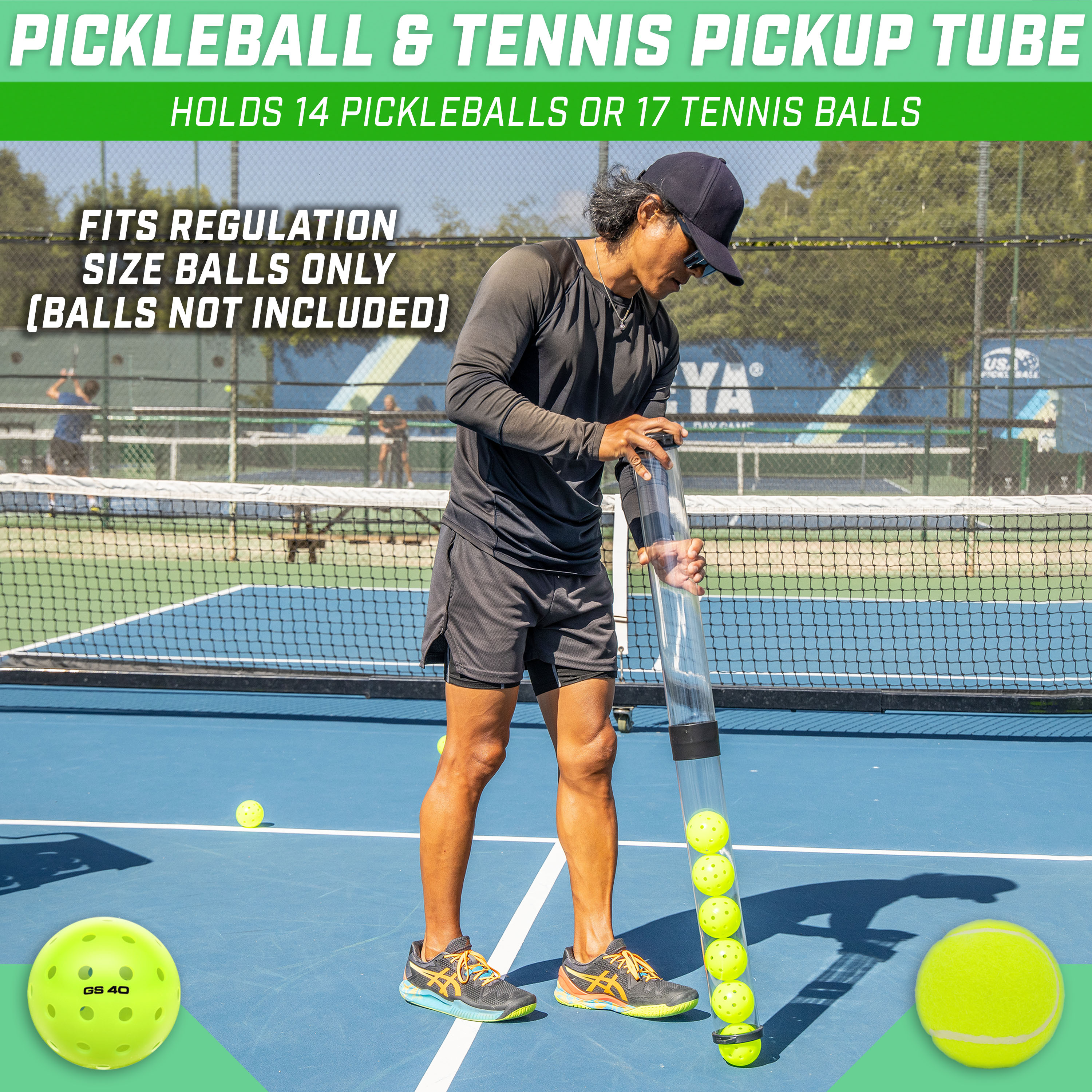 GoSports Pickleball & Tennis Pickup Clear Tube - Ball Retriever Holder, Fits 14 Pickleballs