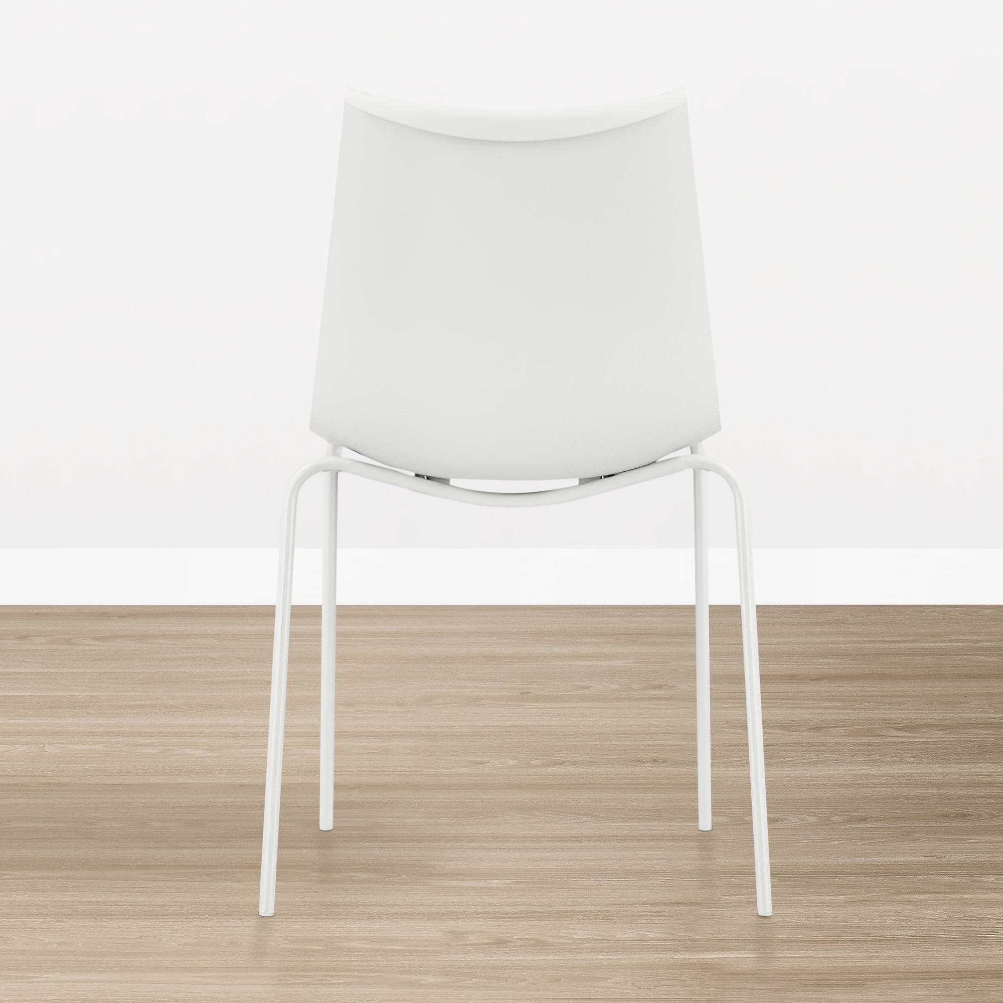 Spruce & Spring Modern Stackable Dining Chairs, Set of 4 Molded Plastic Kitchen Chairs with Metal Legs, Space-Saving Armless Design, White