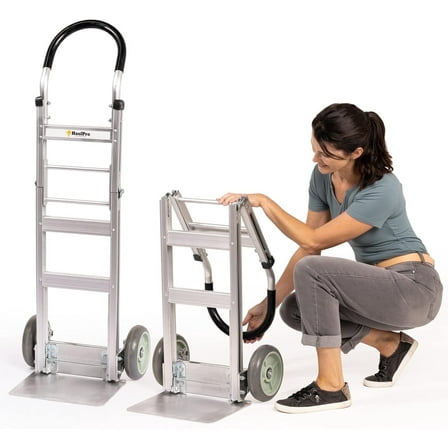 "HaulPro Foldable Heavy Duty Hand Truck, 500 lb Capacity, 8"" Wheels, 14"" x 7.5"" Nose Plate"