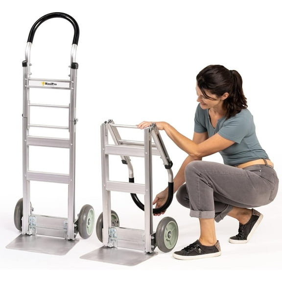 "HaulPro Foldable Heavy Duty Hand Truck, 500 lb Capacity, 8"" Wheels, 14"" x 7.5"" Nose Plate"