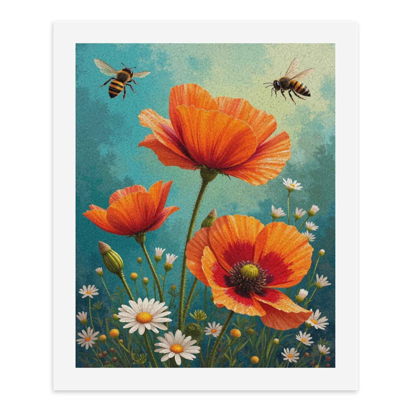 Paint By Numbers Kit for Adults Beginner - DIY Orange Poppies Bees Daisies Garden Canvas Painting Kits for Adults, Frameless Paint By Number for Adults for Home Wall Decor 16x20 Inch