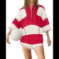 thumbnail image 2 of Conjunto Deportivo de Dos Piezas A Rayas para Mujer, Chándal Extragrande, Top y Pantalones Cortos con Bolsillos, Rojo, Talla S, 2 of 9