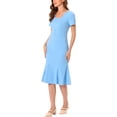 thumbnail image 4 of INSPIRE CHIC Vestido de Sheath para Mujeres, Vestido de Cóctel de los Años 50, Decoración de Botones, Vestido Midi de Sirena con Volantes, Talla XS, Azul Claro, 4 of 6