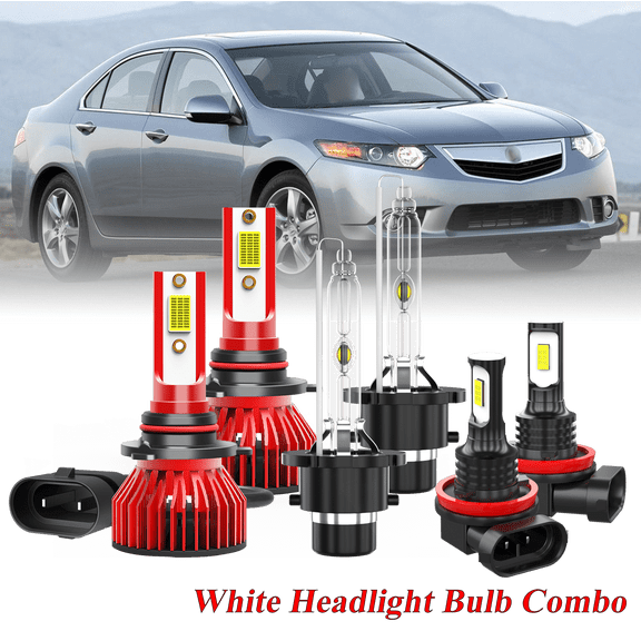 For Acura TSX 2009-2014 Headlight High/Low Beam Bulbs & Foglights Combo - 6000K White Xenon Bulbs Pack of 6