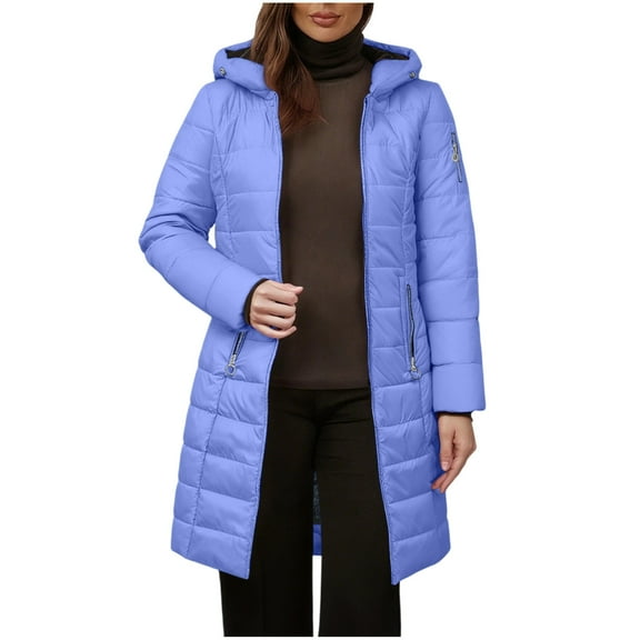 Busydd Plus Size Winter Coats for Women Comfy Warm Solid Color Cotton Quilted Jackets for Women Casual Oversized Long Sleeve Zipper Hooded Womens Puffer Jacket with Pockets 2XL
