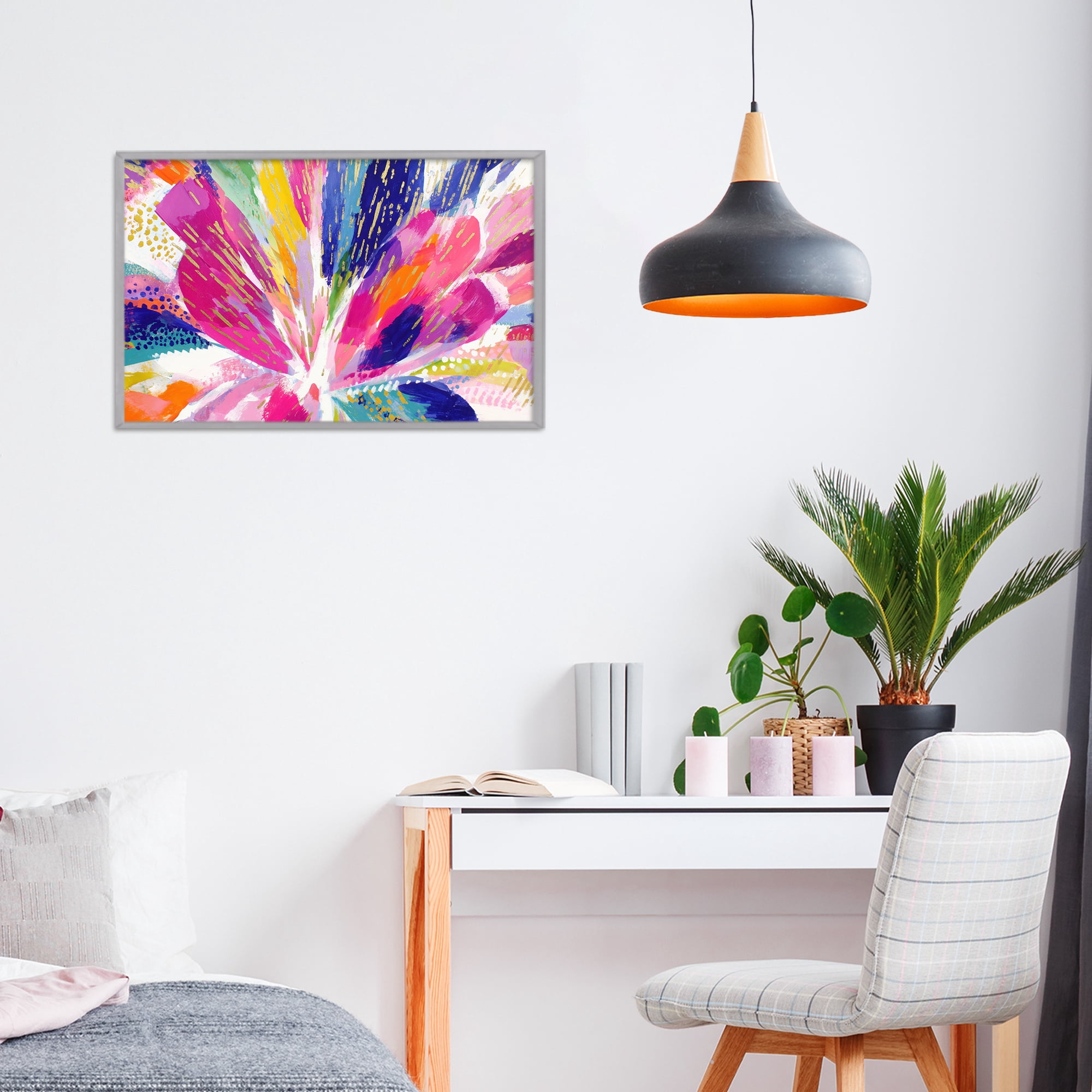 Stupell Industries Flower Burst in Vibrant Tones Gray Framed Giclee Art, design by Chromatic Storm Studio
