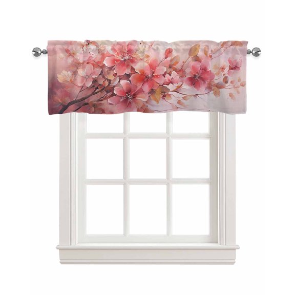 Pink Ombre Flower Linen Curtain Valance for Bedroom/Bathroom/Kitchen/Office/Living/Dining Room Window,Watercolor Spring Floral Botanical Rod Pocket Topper Decorative Cafe Drapes Panel 42"x12"