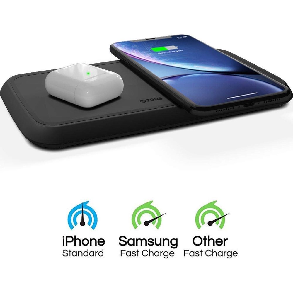 ZENS Dual Wireless Phone Charging Pad Qi Charging Pad with 2X 10 Watt