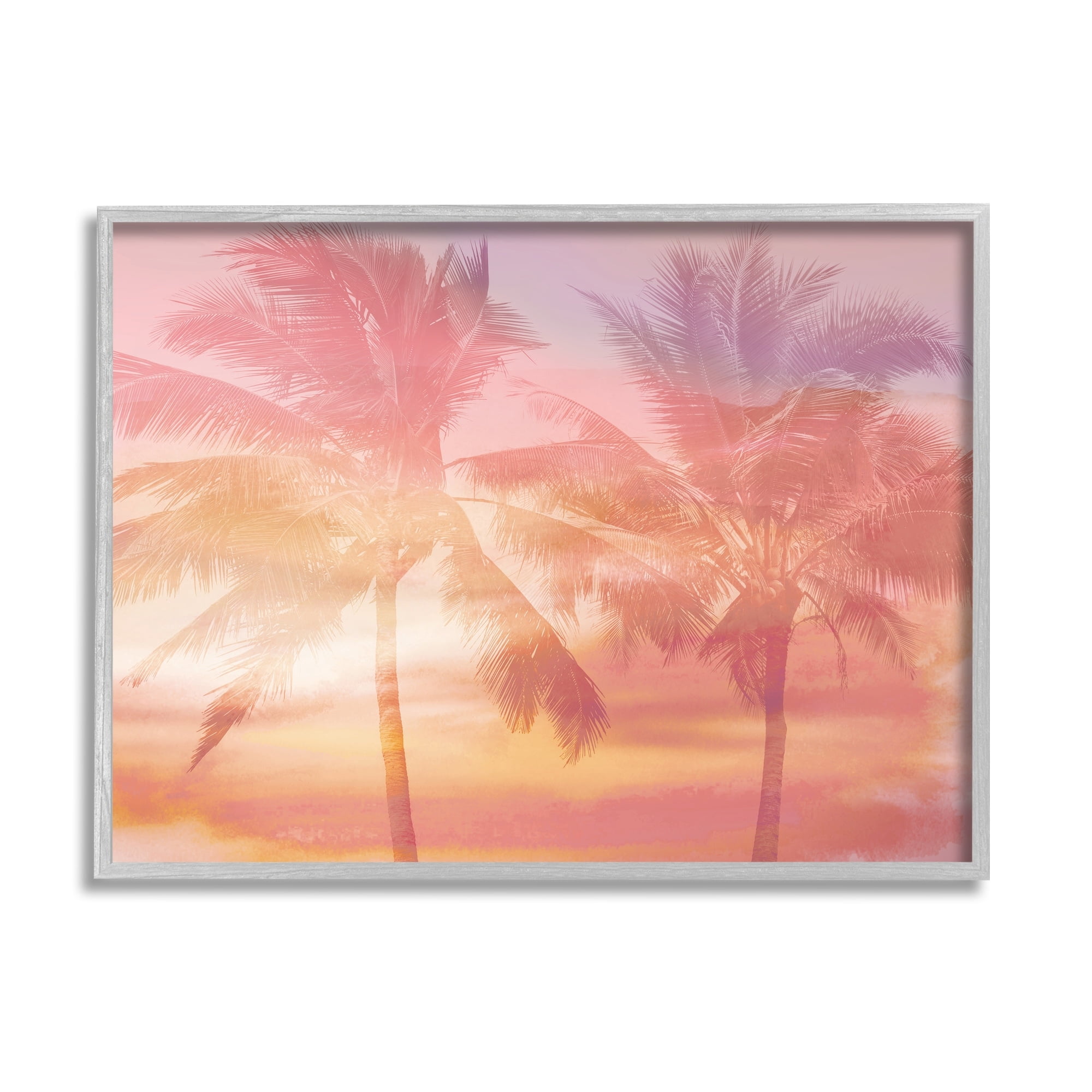 Stupell Industries Summer Palm Trees Sunrise Tropical Windblown Leaves Graphic Art Gray Framed Art Print Wall Art, Design by Mia Jensen