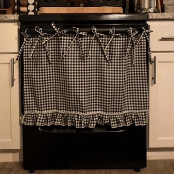 Handmade Oven Skirts, Oven Skirt Curtain for Door, Ove-n Curtain Tie Top, Farmhouse Kitchen Dcor, Ruffled Trim, Heat-Resistant, Effortless Install, Hide Clutter,for Ovens,Dishwashers,Washing Machine