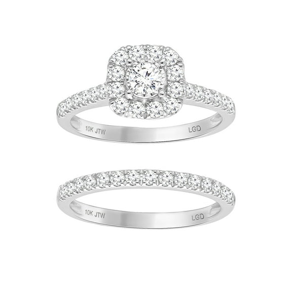 Brilliance Fine Jewelry Cushion 1 Carat Lab Grown Diamond Bridal Ring Set in 10KT White Gold