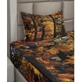 thumbnail image 2 of Ambesonne Tree Fitted & Top Sheet Set with Sham, Fall Tranquil Countryside, Dark Brown Orange Yellow, 2 of 4