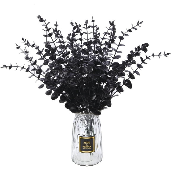 30 PCS Black Artificial Eucalyptus Stems Faux Flowers Fake Eucalyptus Leaves for Home Halloween Table Farmhouse Décor, 1 Branch