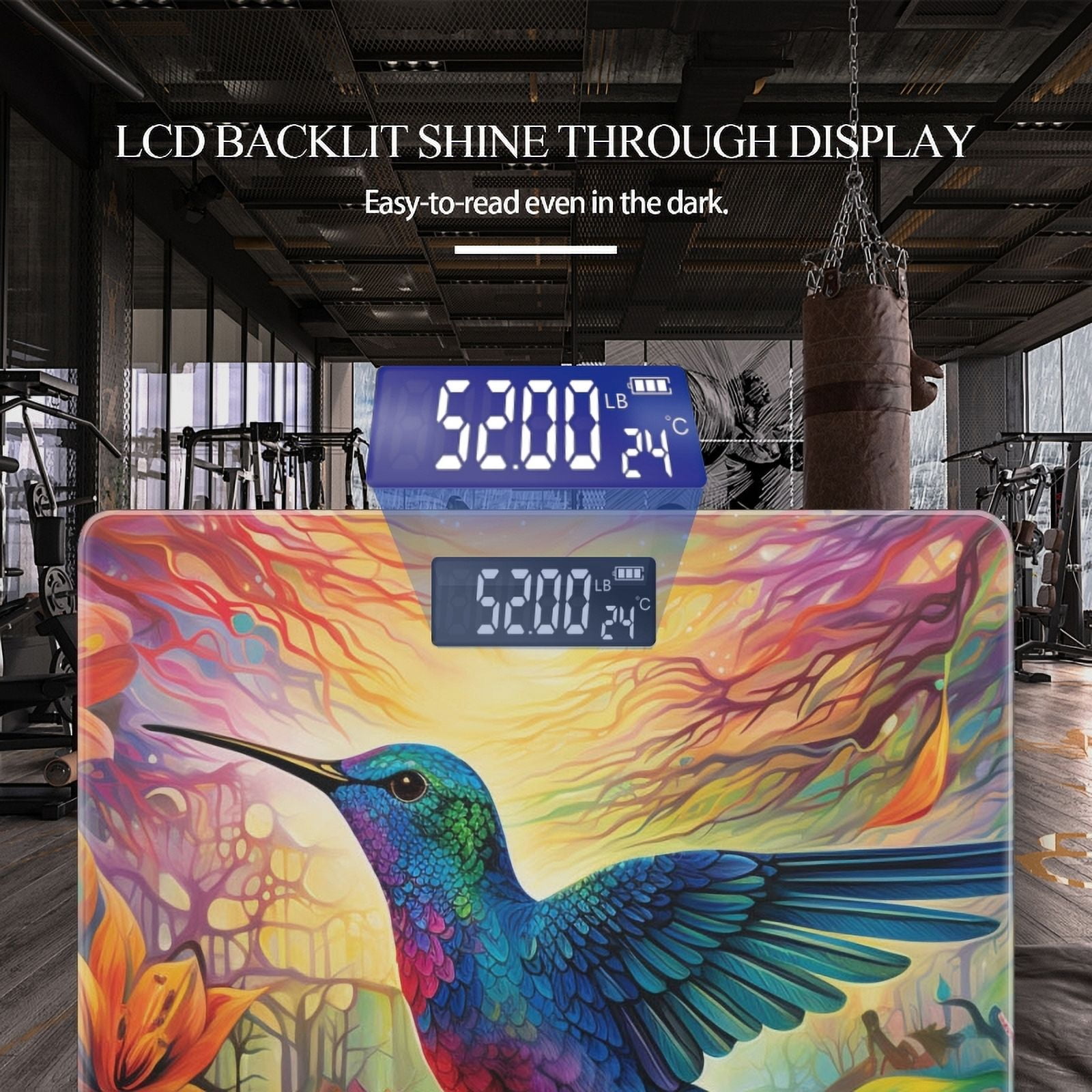 Bathroom Scale, Highly Accurate Digital Body Scale,Precisely Measures Weight up to 400 lbs-Colorful Hummingbird Surrounded By Flowers