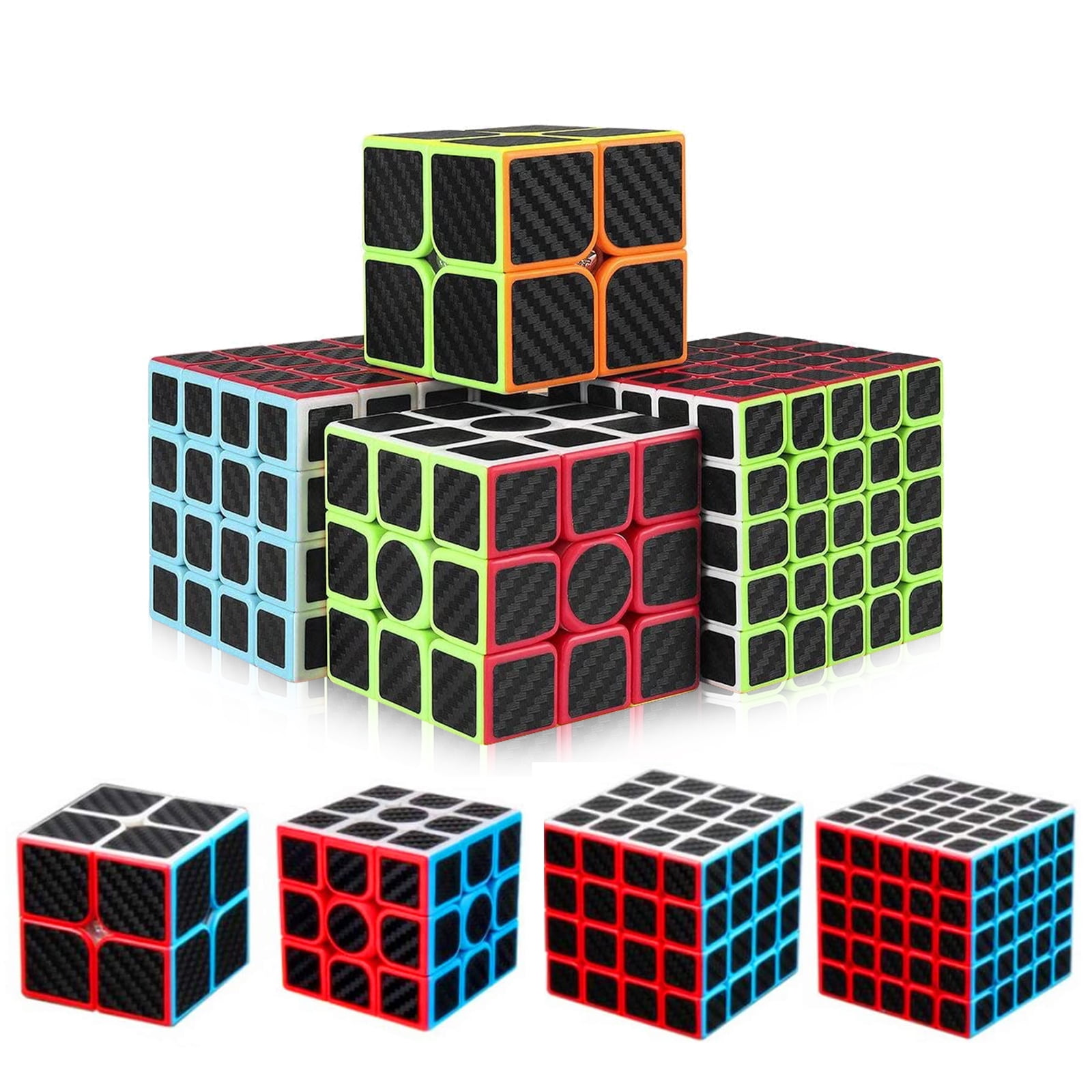 SET OF 4 Rubiks Cube Speed Puzzle Magic 2x2 3x3 4x4 5x5 Kids Toy Game Gift Black
