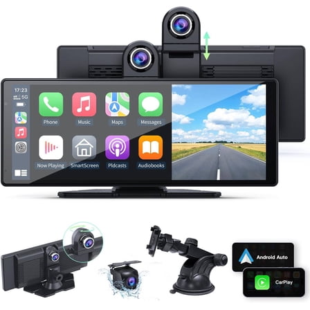 APHQUA Wireless Apple Carplay & Android Auto,4K Dash Cam , 1080P Backup Camera，Car Play for Car Stereo,10.26 inch with Voice Control,Navigation