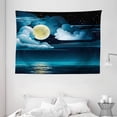 thumbnail image 1 of Night Tapestry, Clouds Full Moon and Stars Over the Sea Romantic Fantasy Graphic Print, Wall Hanging for Bedroom Living Room Dorm Decor, 80W X 60L Inches, Black Pale Blue Eggshell, by Ambesonne, 1 of 2