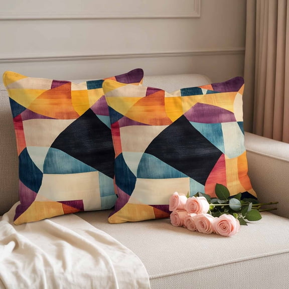 Abstract Color Block on Linen Waterproof Throw Pillow Covers Set of 2 Modern Style Outdoor Cushion Cover Pillow Protector Decorative Pillowcases for Bed Sofa Couch