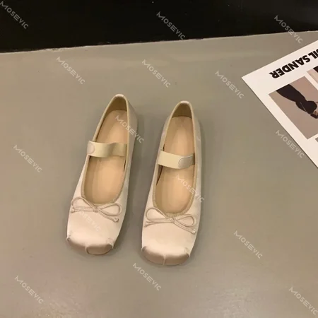 2024 New Spring Summer Flat Ballet Shoes Women s Shoes Retro Satin Shoes Ballet Flats Women (Apricot 38)