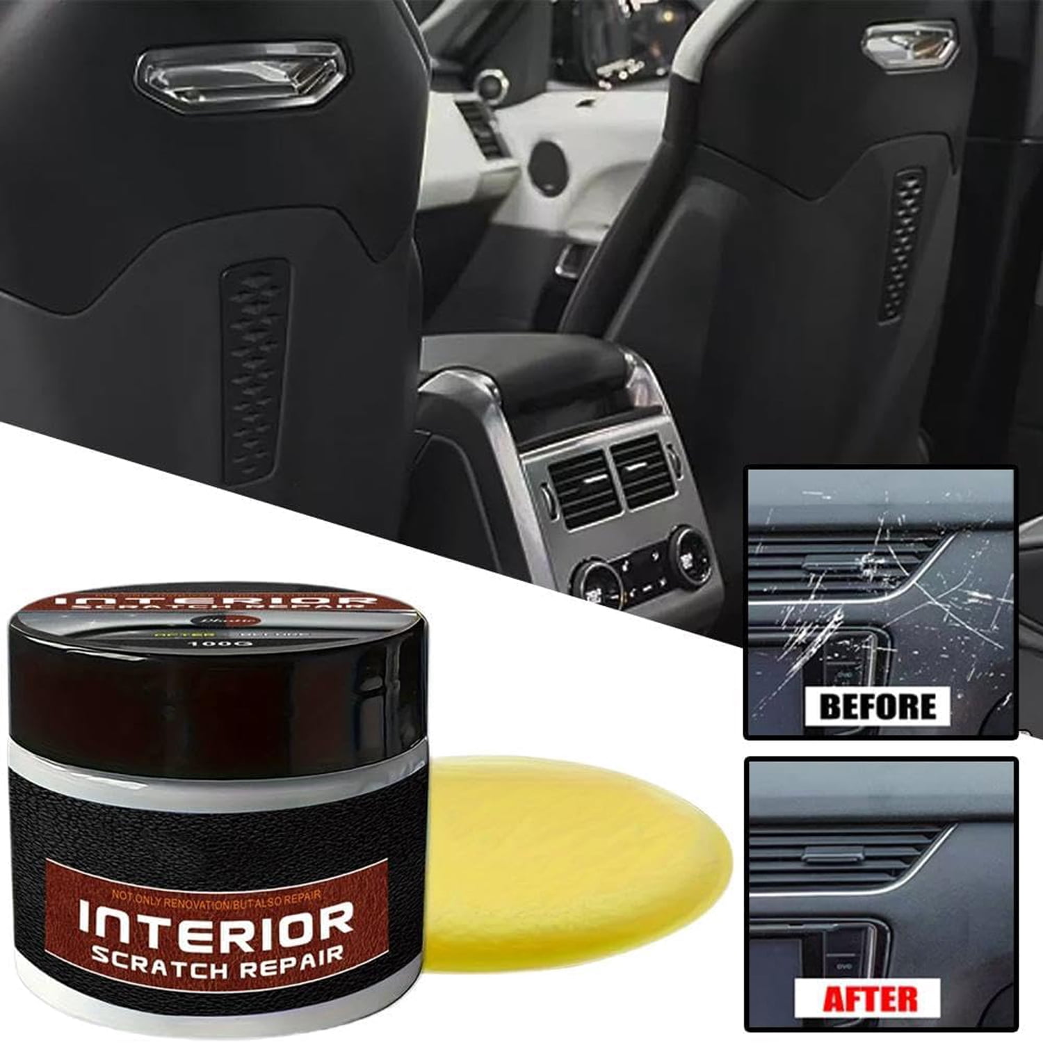 Dashboard Restorer for Car Interior, Uv Protection Scratch Repair Kit, 100g, Portable Scratch Repair Wax for Vehicle Parts, Interior Dashboard Restorer and Protector 2PCS
