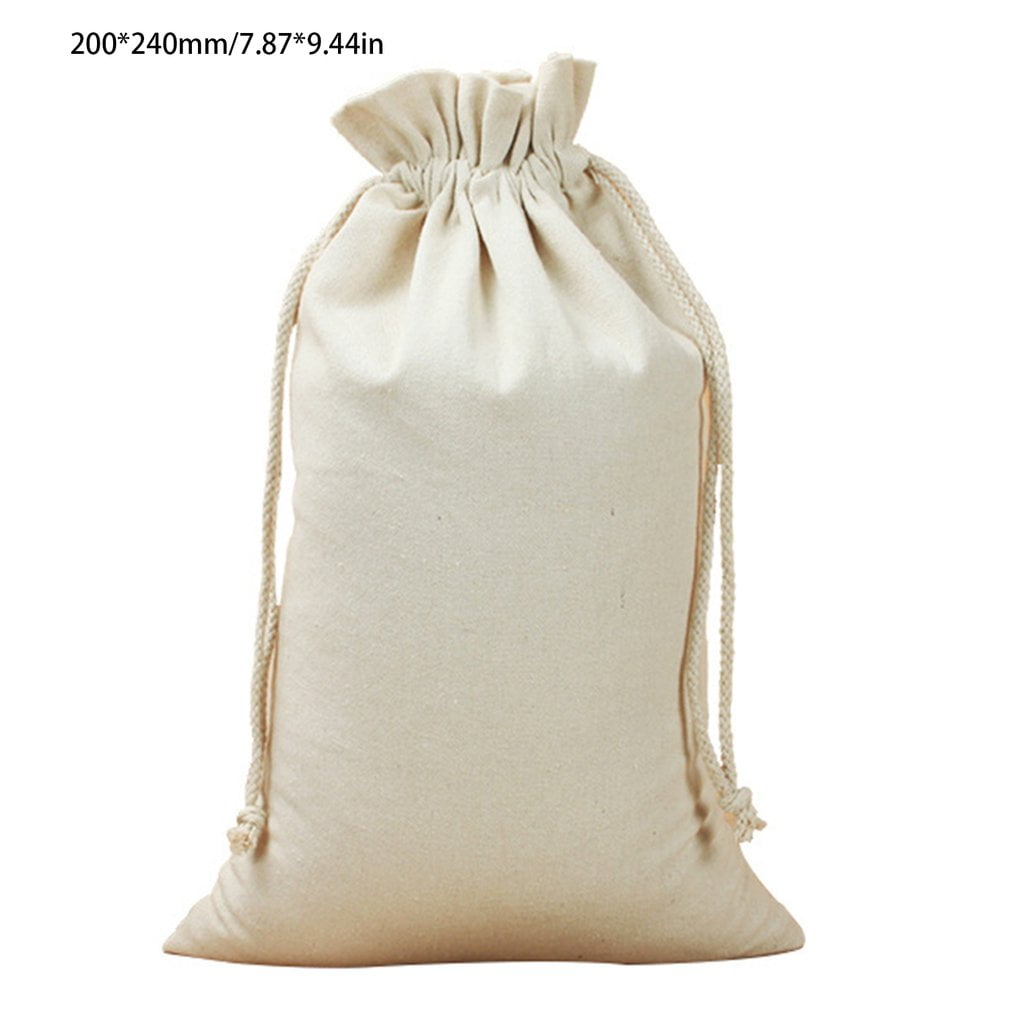 10 Small Christmas Themed Fabric Drawstring Bags, 3