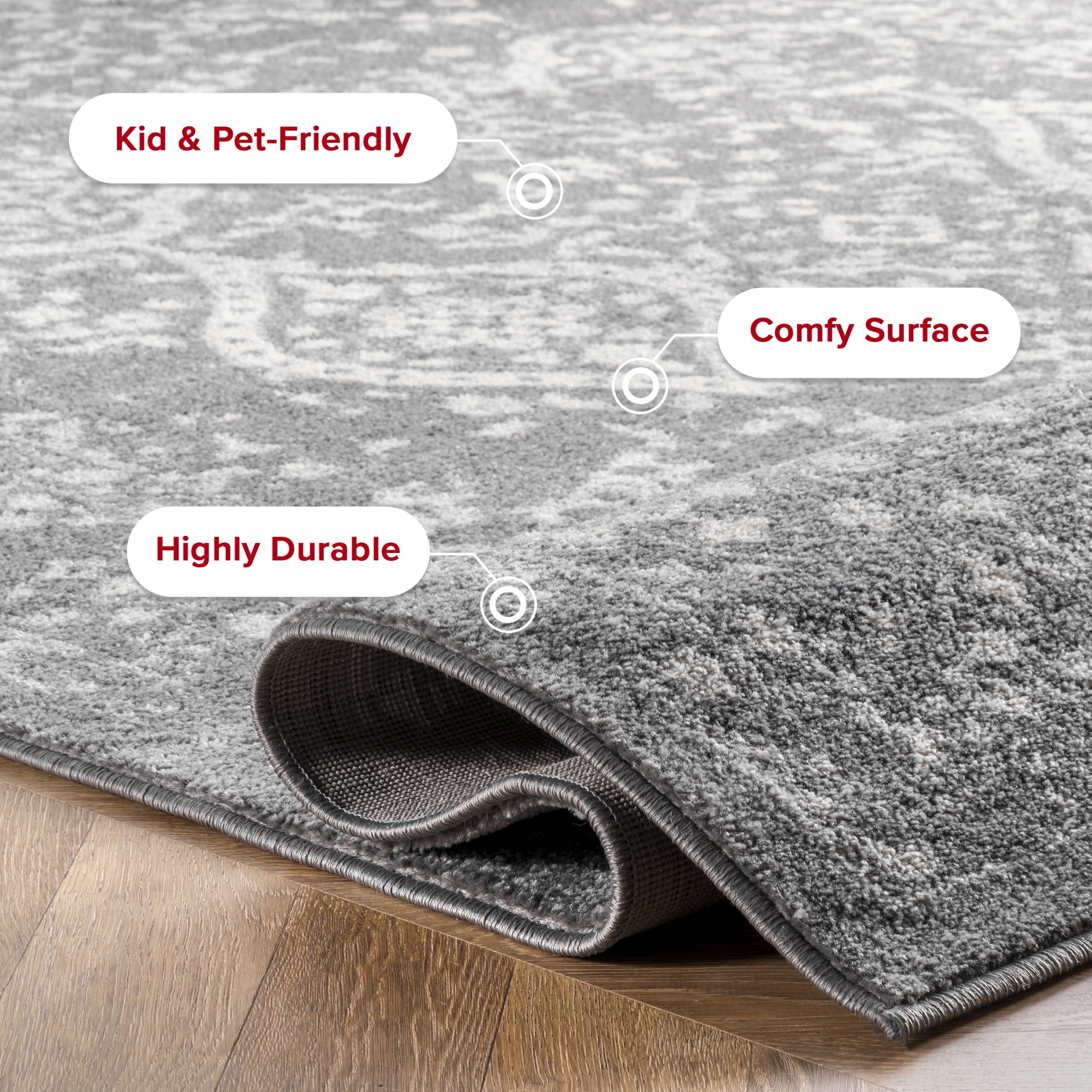 nuLOOM Odell Faded Vintage Area Rug, 6' x 6', Square, Odell Grey