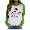 thumbnail image 2 of asdoklhq Long Sleeve T Shirt Women Happy Christmas Ladies' Christmas Print Round Neck Raglan Sleeves Long Sleeved Top Sweatshirt Green XL, 2 of 3