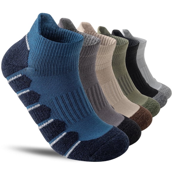 6 Pairs Merino Wool Ankle Hiking Running Socks Compression Thick Cushion Breathable No Show Socks for Men Women