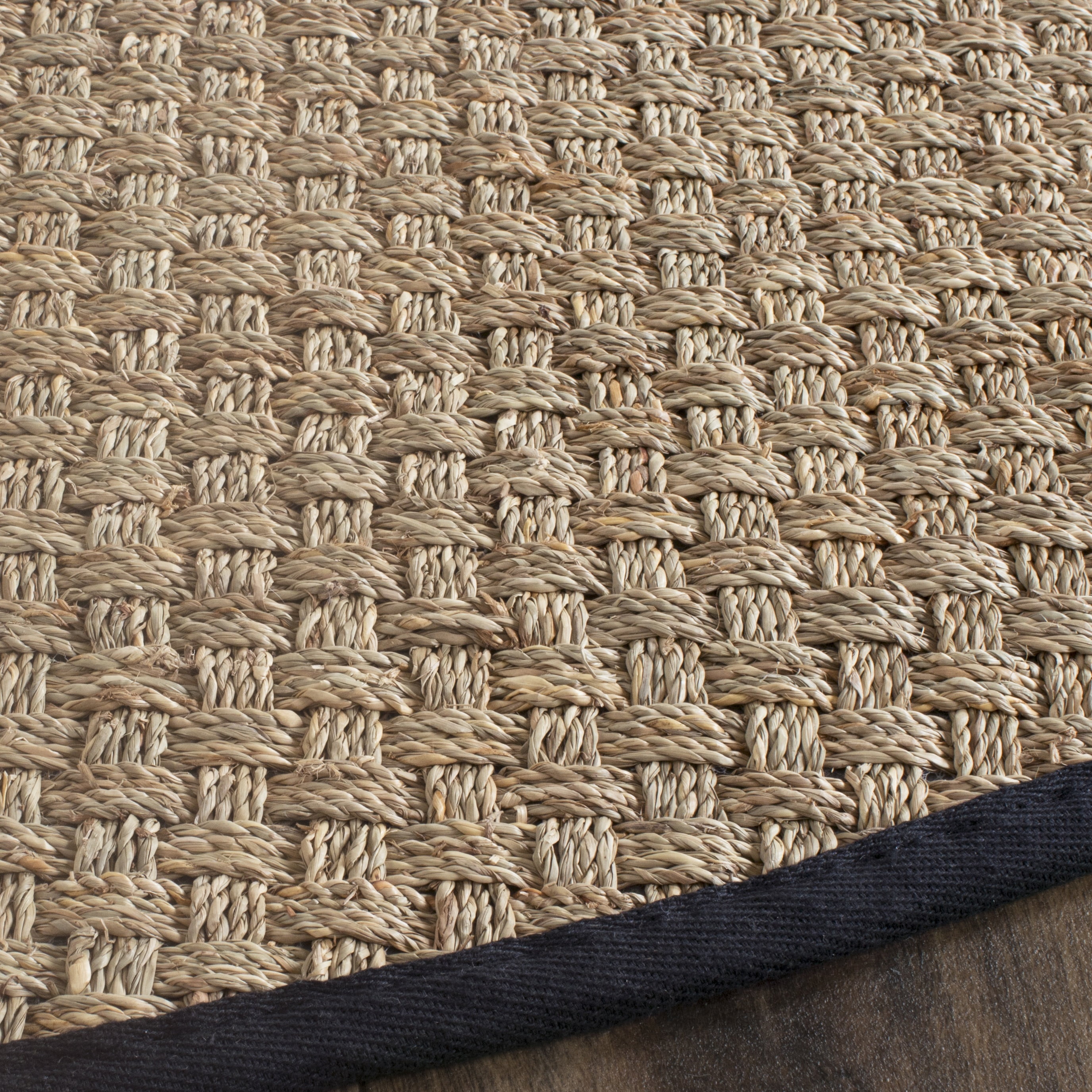 SAFAVIEH Natural Fiber Arbor Bordered Area Rug, Natural/Black, 10' x 10' Round - Large - Coastal Design, Natural & Black, Seagrass, Ideal for Entryway, Kitchen, Living Room, Office