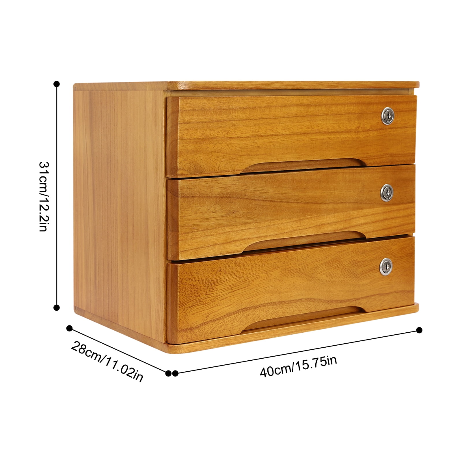 3-Tier Wooden Desk Organizer, Yellow Wood with Locking Drawers, Secure Storage with Smooth Edges and Anti-Slip Pads for Home and Office Use
