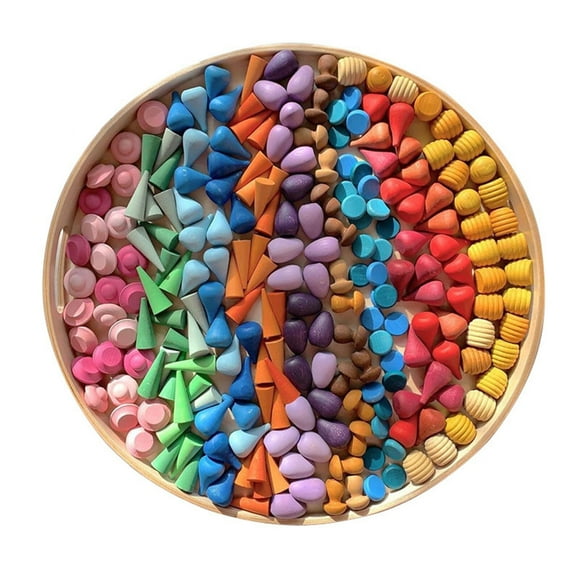 Ensemble de Construction en Bois Blocs Arc-en-Ciel Pièces en Vrac Jouet 324 Pcs Jouets d'Empilage en Bois Jeu Enfants Jouet Éducatif Casse-Tête